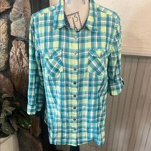 Christopher & Banks Blue and Green Plaid Shirt